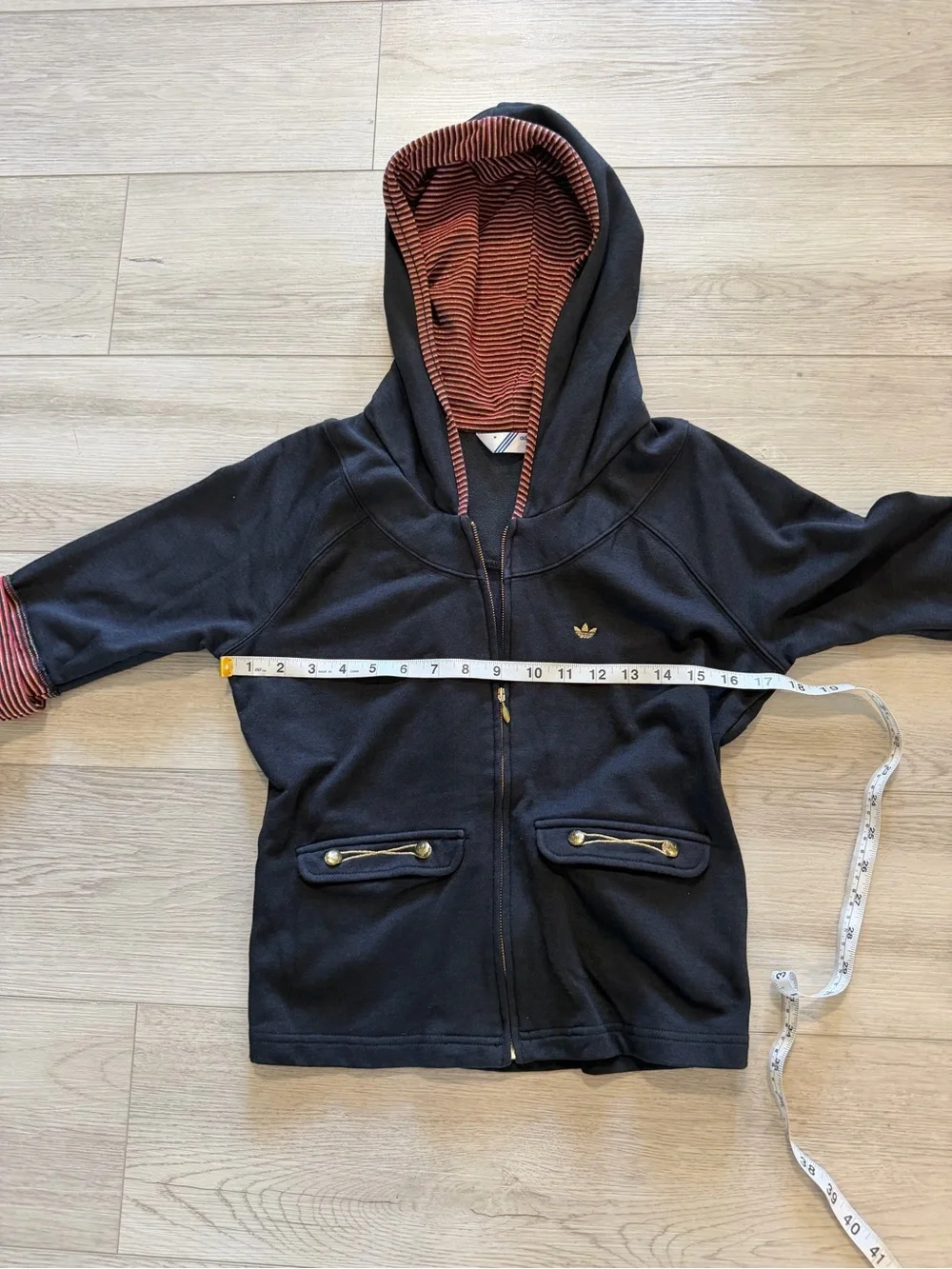 Adidas Girls Y2K Jacket Sz M Black Gold Crest Hood Bamboo Cotton School Travel